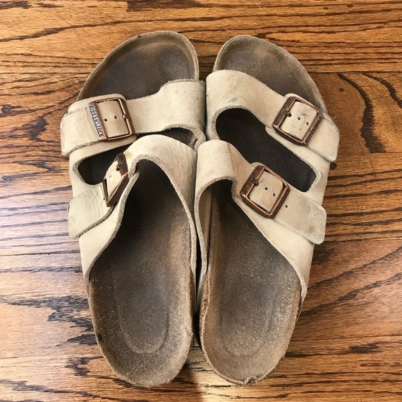 Birkenstock Cream Arizona Leather Men's Sandals - Picture 2 of 6